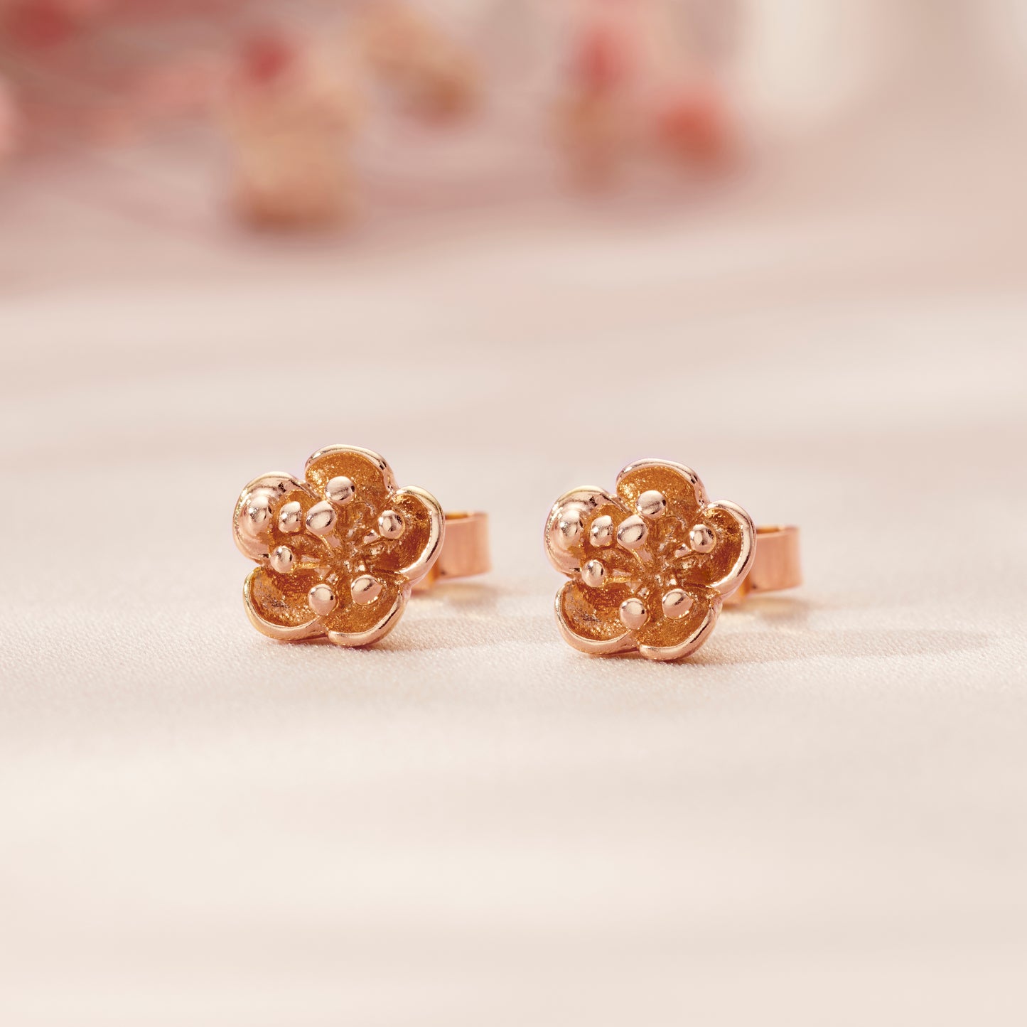 9ct Rose Gold Flower Stud Earrings