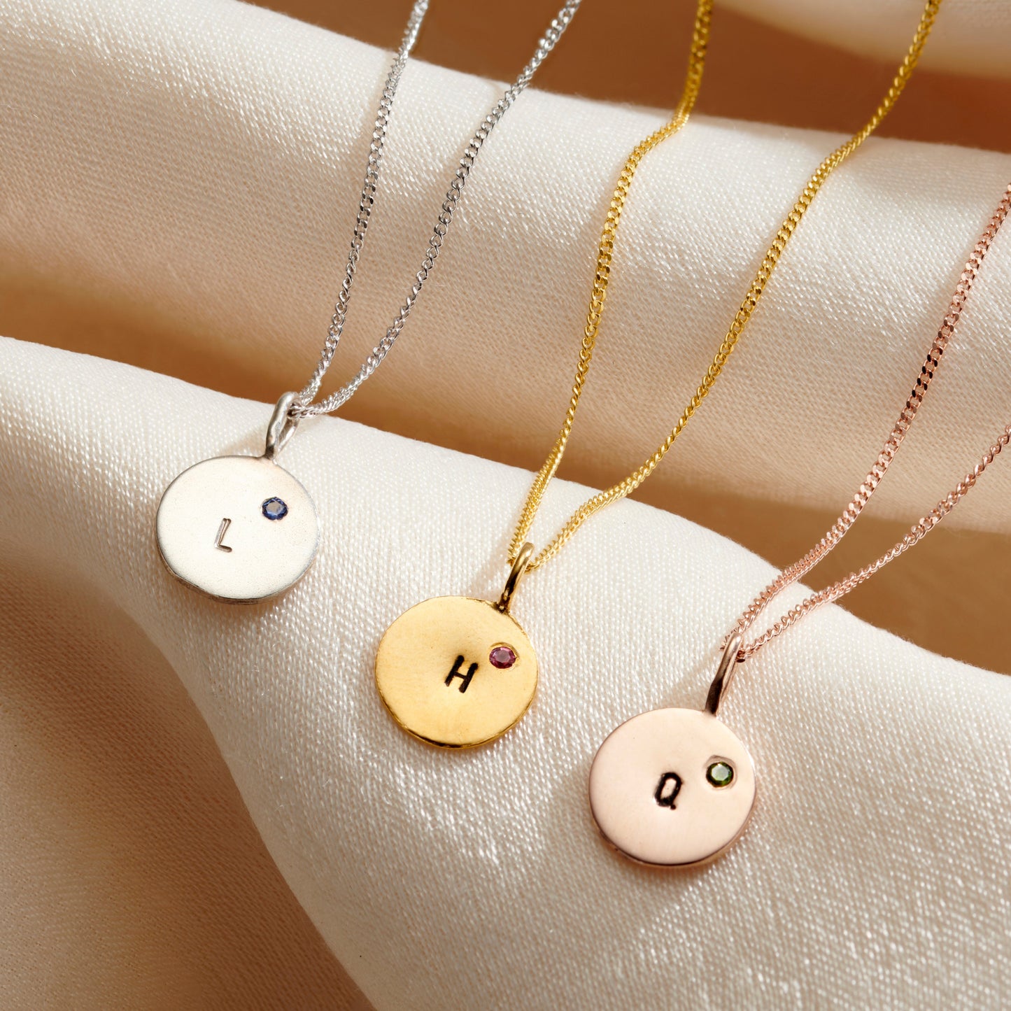 9ct Gold Mini Disc Initial Birthstone Necklace Posh Totty Designs