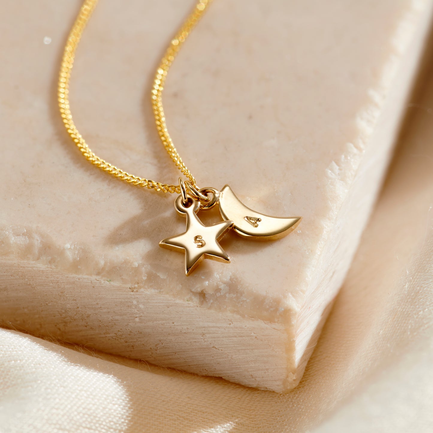 Personalised 9ct Gold Moon & Star Necklace
