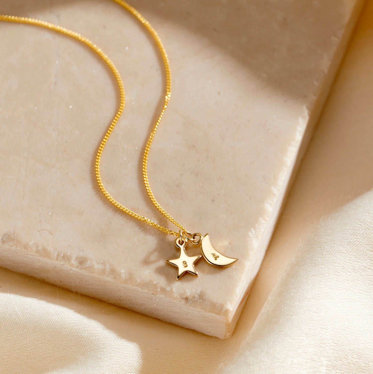 Personalised 9ct Gold Moon & Star Necklace