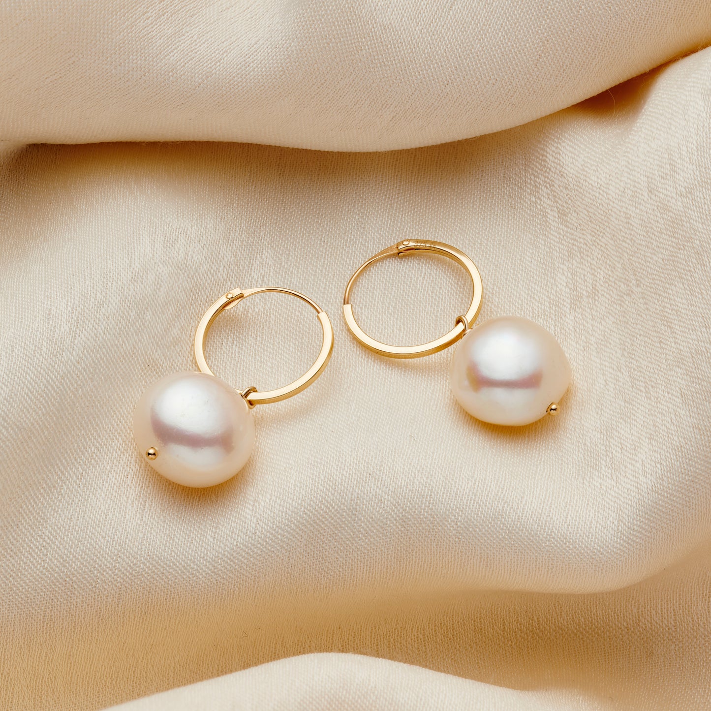 Large Pearl 9ct Gold Hoop Earrings Posh Totty Designs