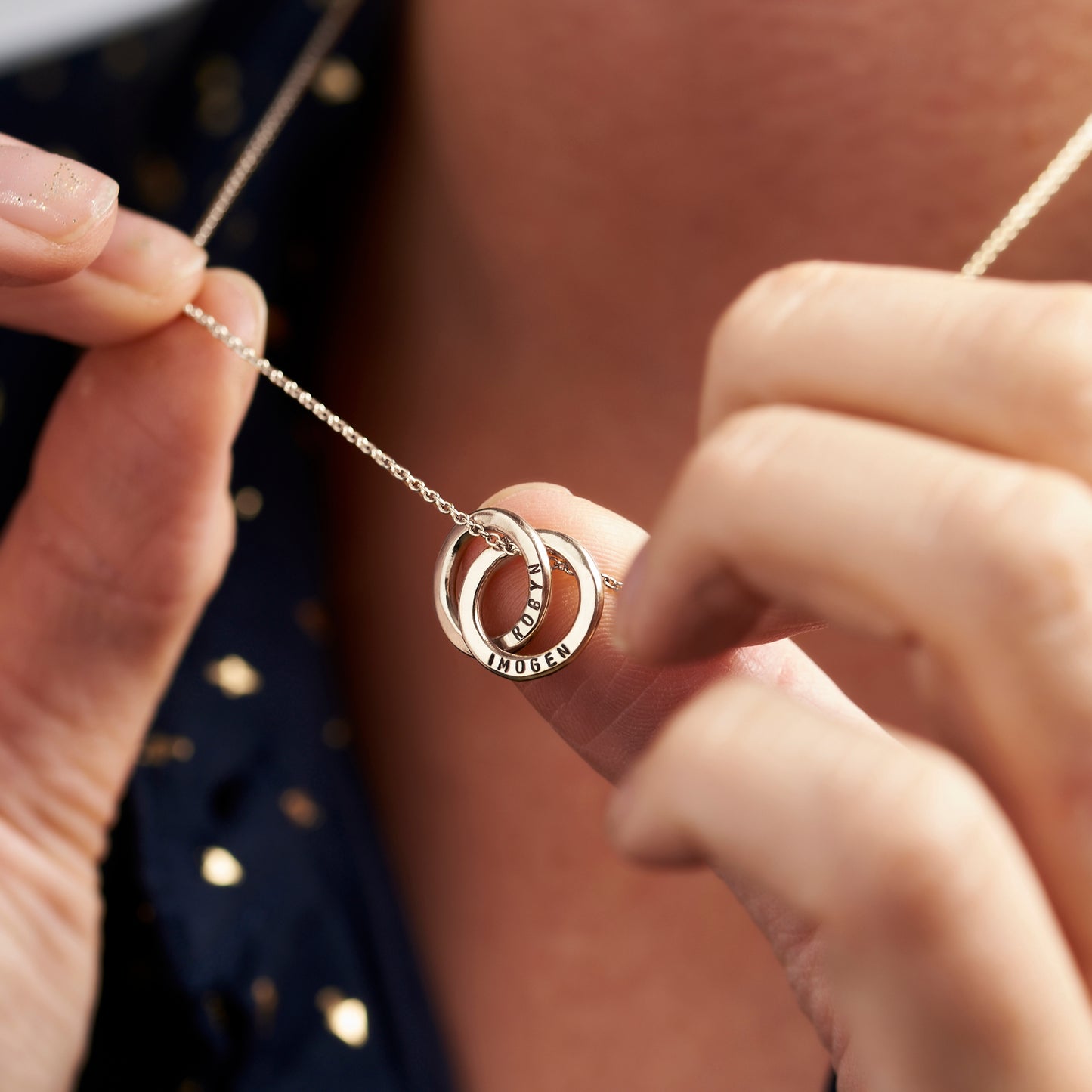 Personalised 9ct Gold Mini Two Ring Russian Necklace