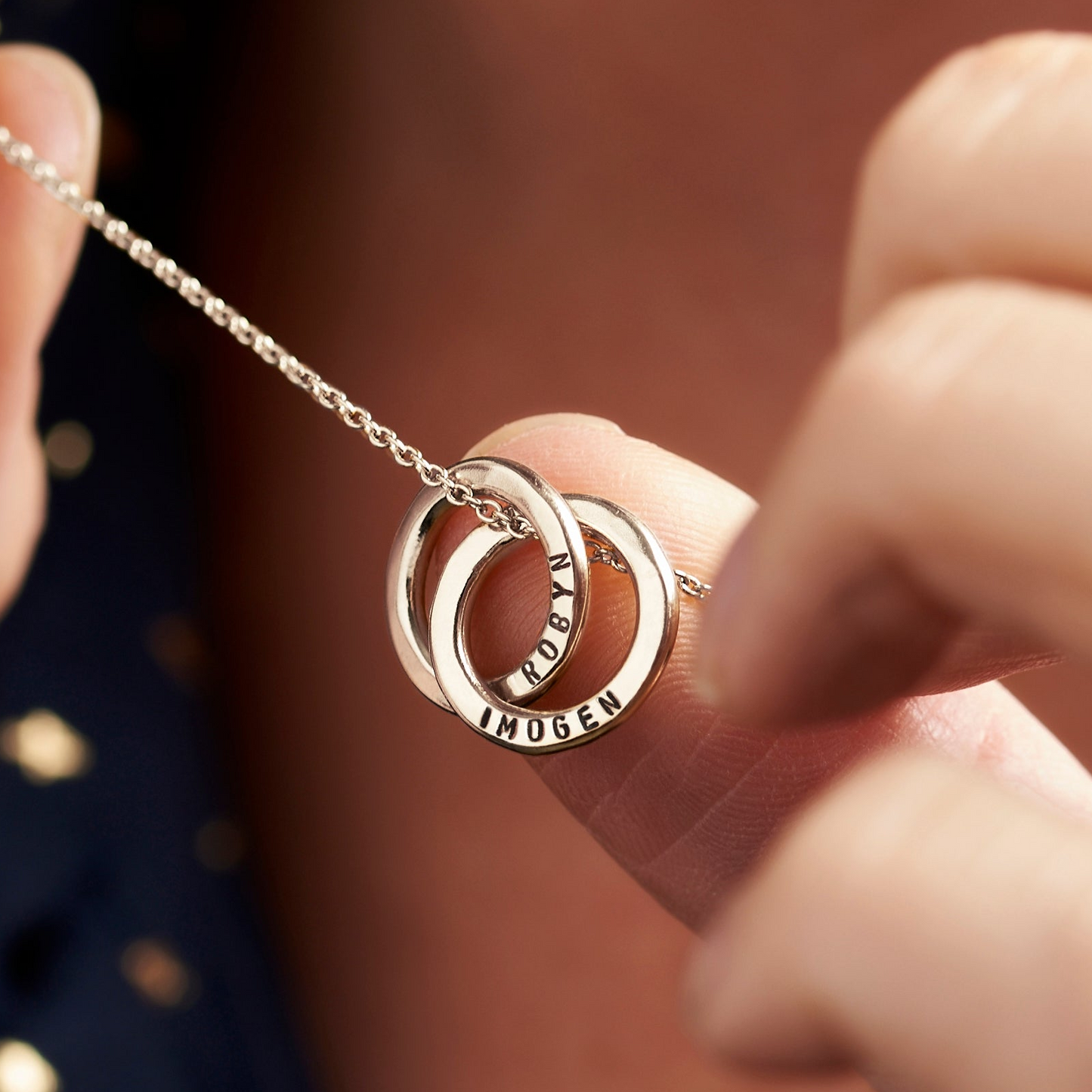 Personalised 9ct Gold Mini Two Ring Russian Necklace