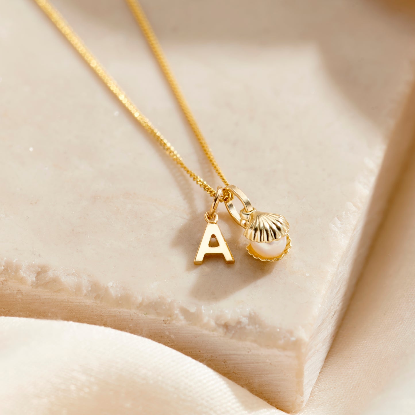 Petite 9ct Gold Initial & Pearl Shell Necklace