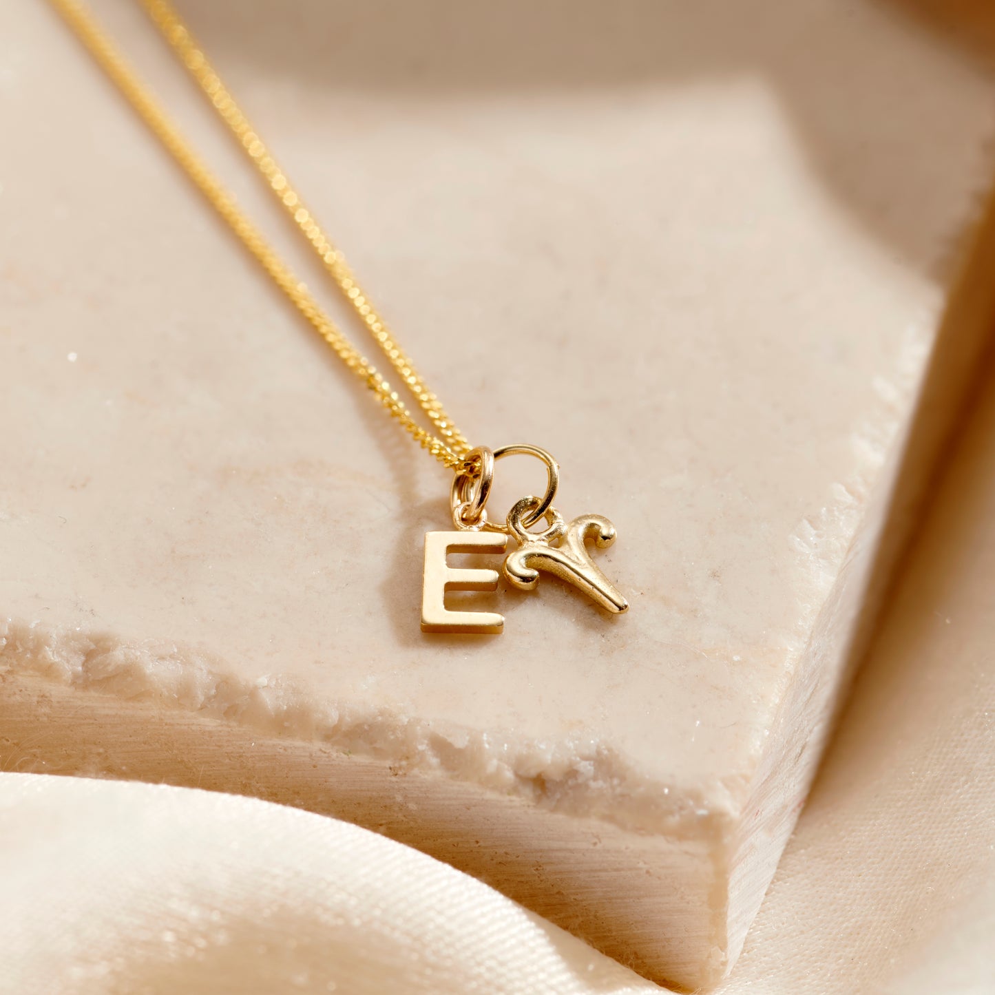 Petite 9ct Gold Initial & Zodiac Necklace
