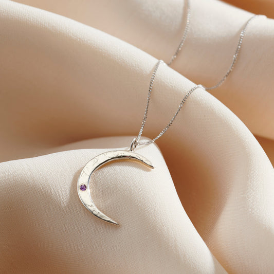 9ct Gold Confetti Birthstone Crescent Moon Necklace