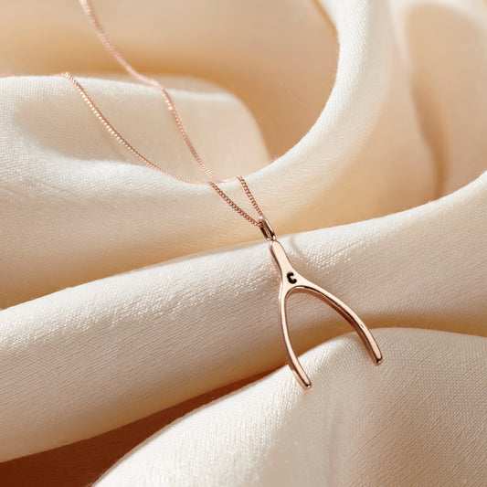 9ct Rose Gold Lucky Wishbone Necklace