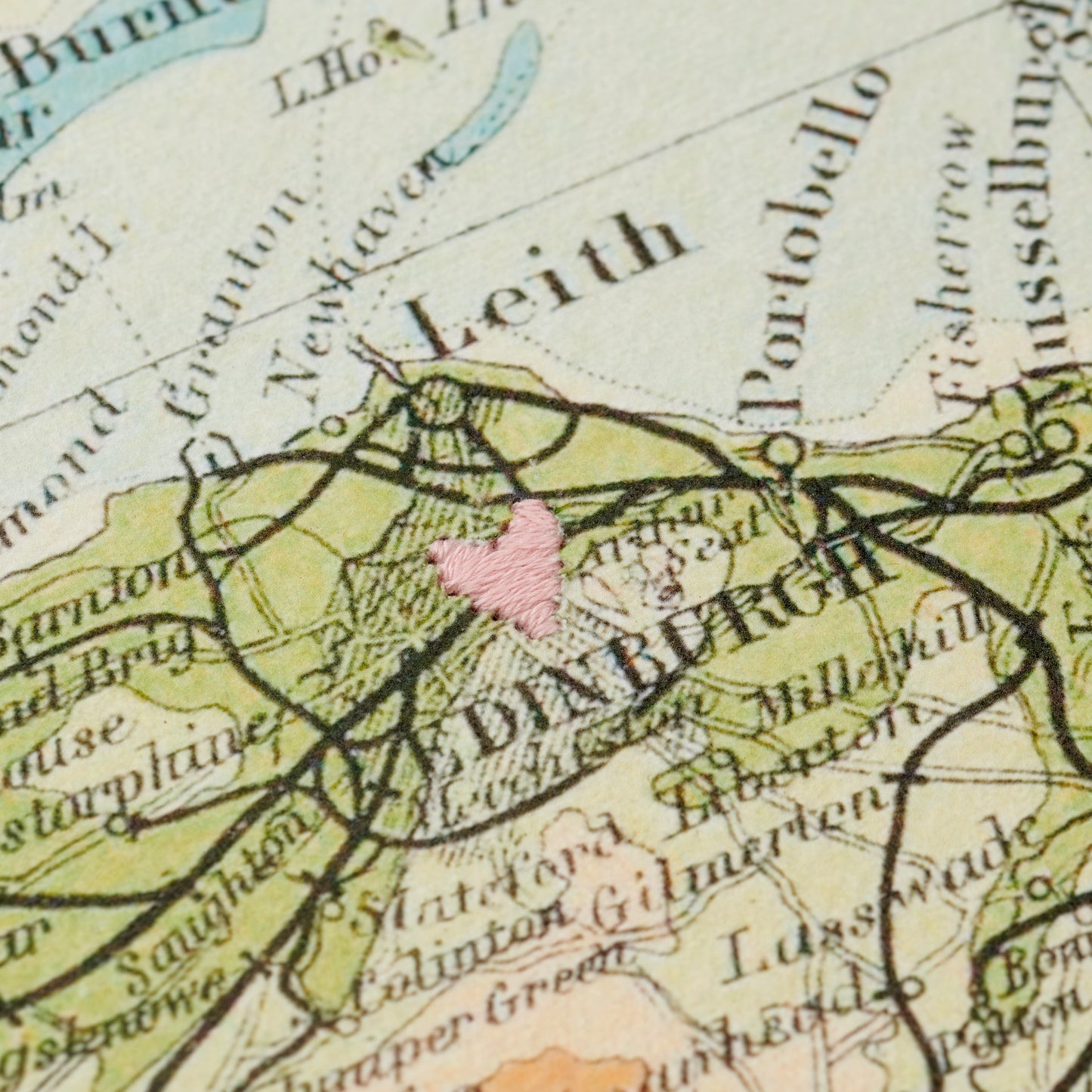 Personalised New Baby Vintage Map Stitched Heart Picture