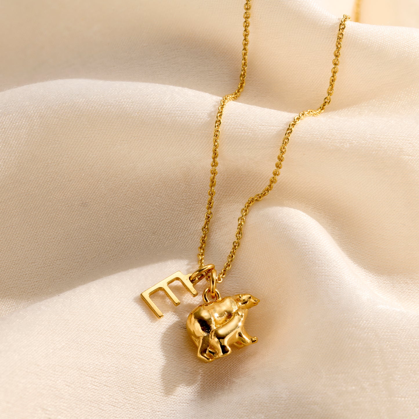 Mama and Baby Bear initial Charm Necklace