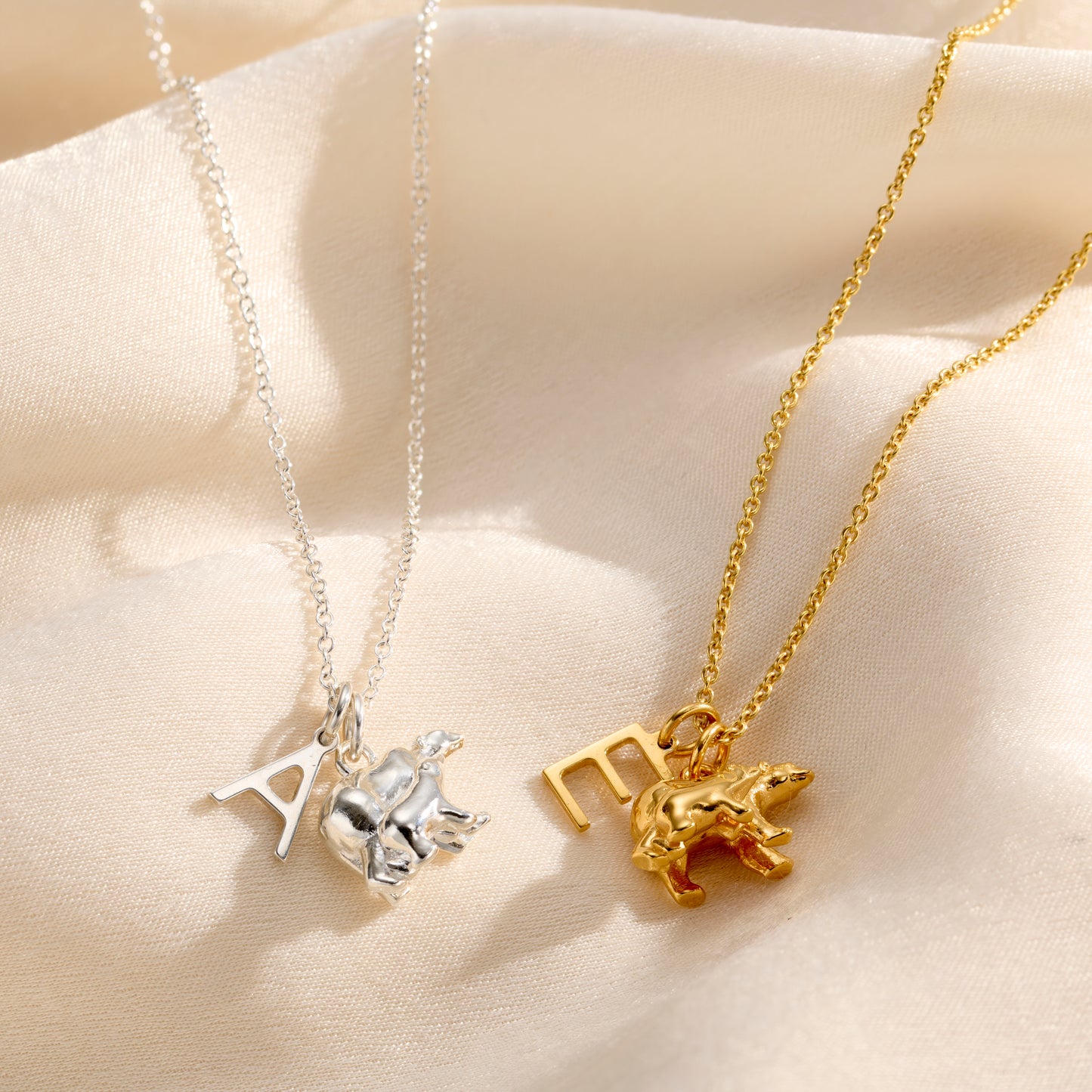 Mama and Baby Bear initial Charm Necklace
