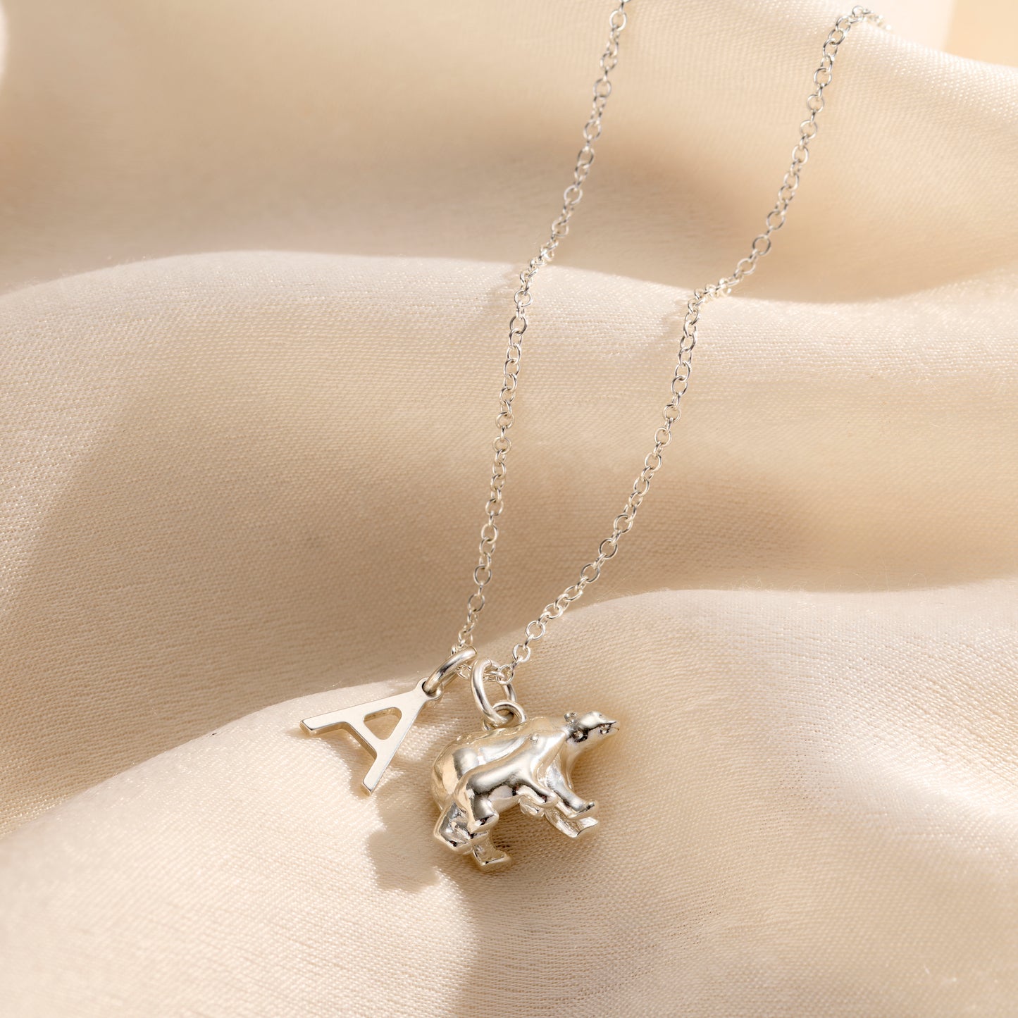 Mama and Baby Bear initial Charm Necklace