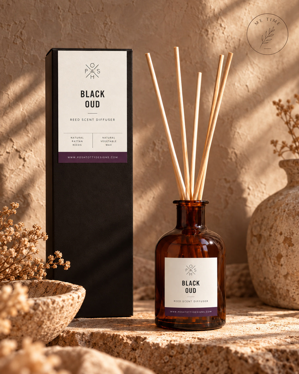 Black Oud Reed Diffuser with reeds and presentation box