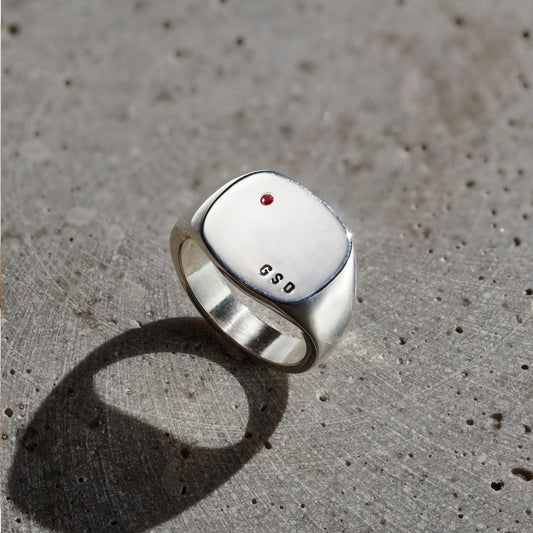 Men's Chunky Rounded Square Birthstone Signet Ring