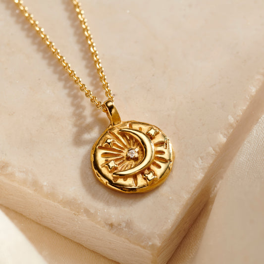 Personalised Birthstone Celestial Disc Necklace