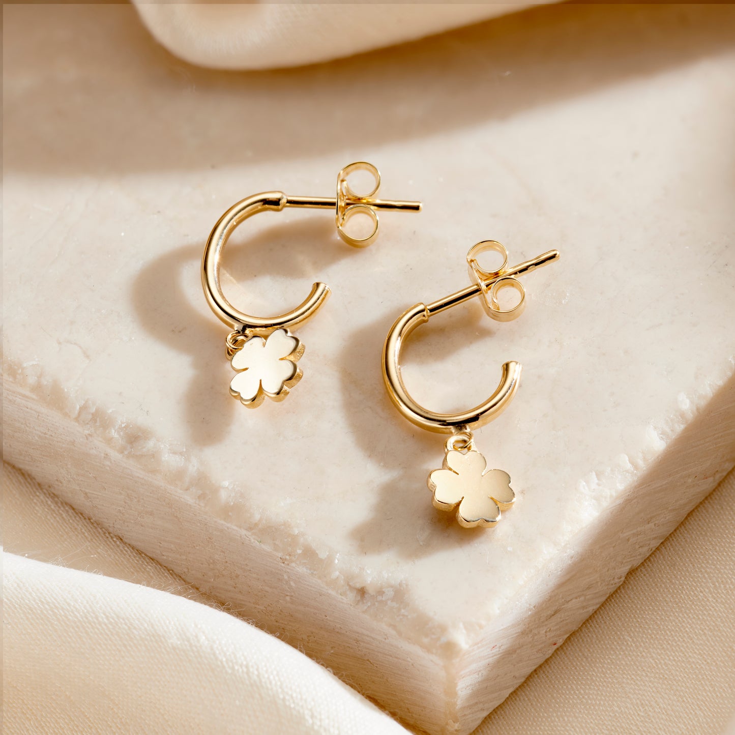 9ct Gold Four Leaf Clover Charm Earrings