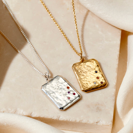 Personalised Confetti Birthstone Bevelled Tag Necklace