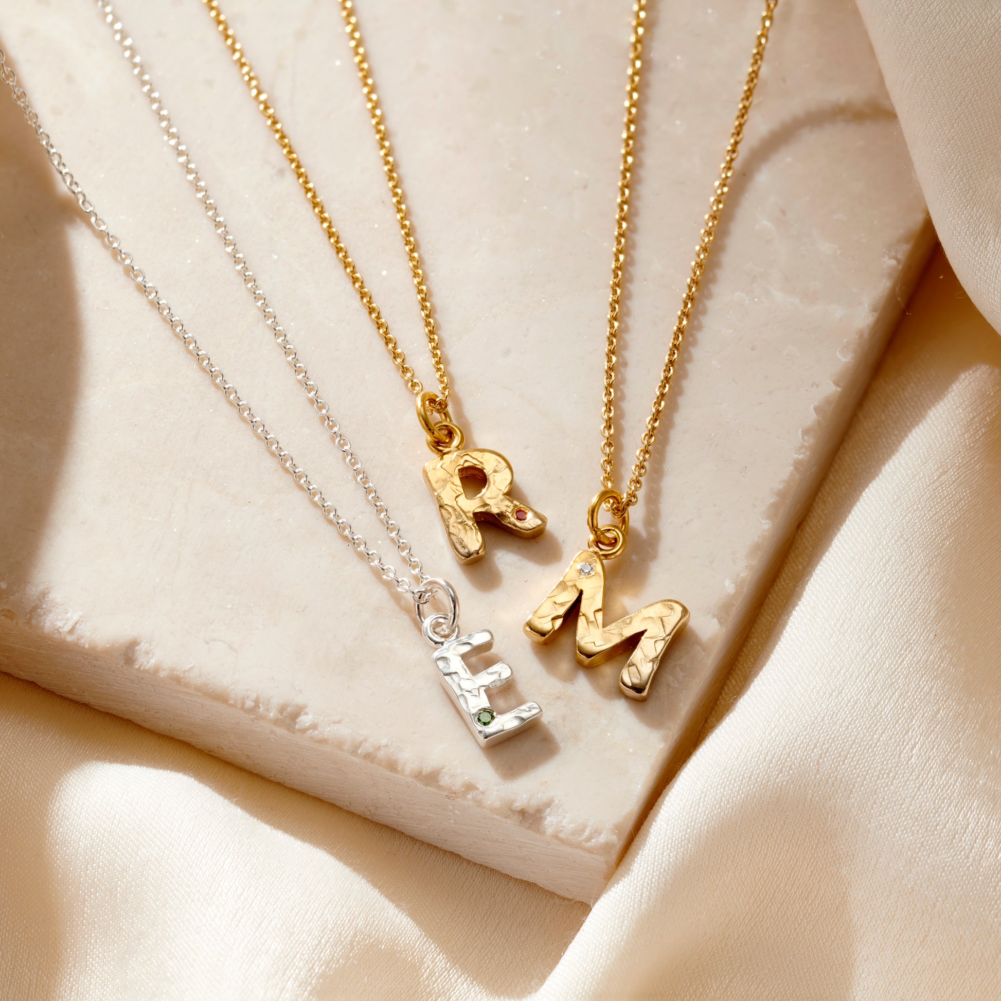 Textured Initial Letter Birthstone Necklace Posh Totty Designs