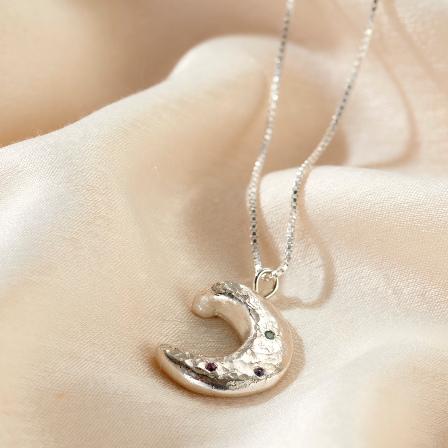 Personalised Confetti Birthstone Chunky Moon Necklace