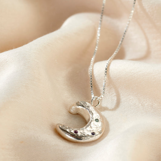 Confetti Birthstone Chunky Moon Necklace