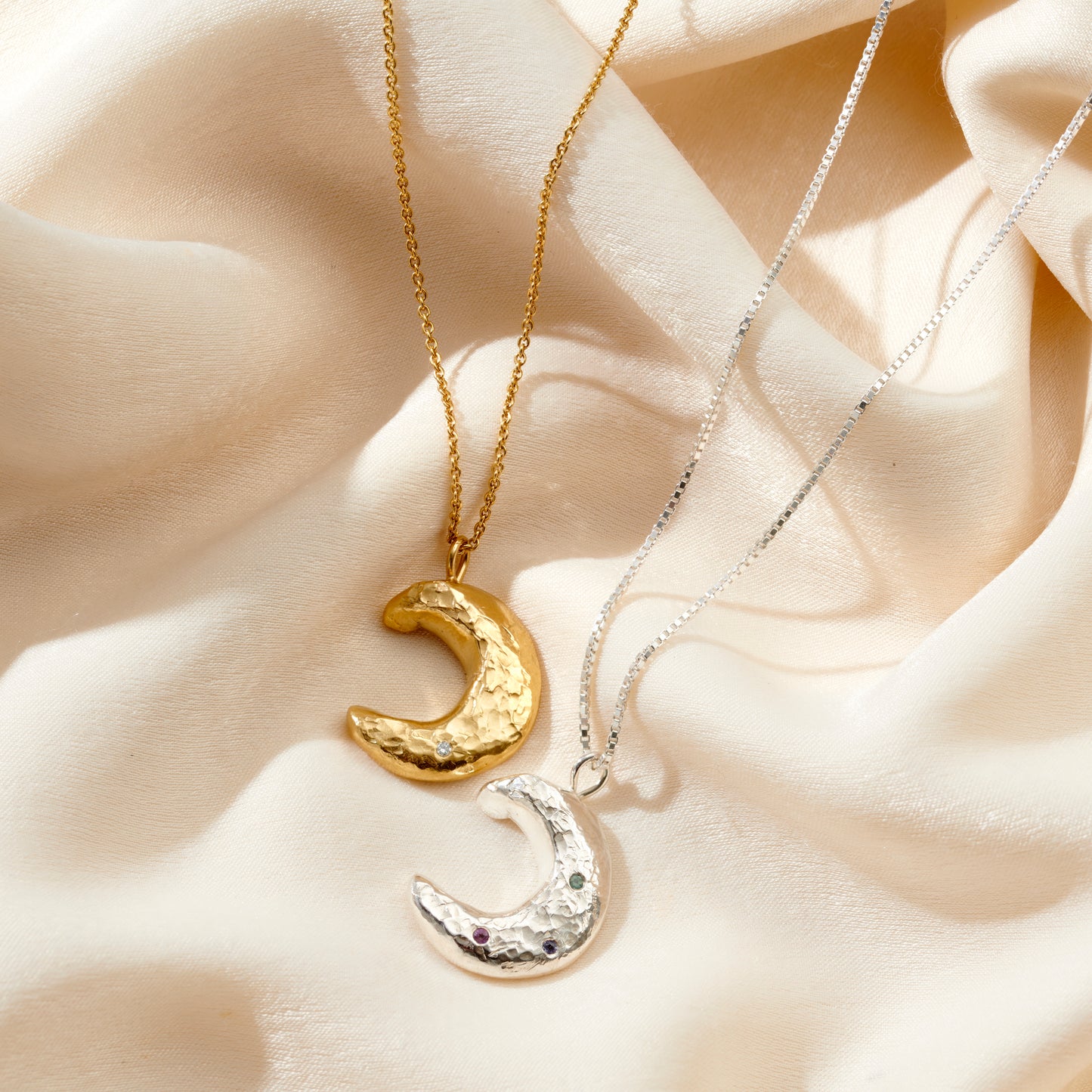Personalised Confetti Birthstone Chunky Moon Necklace