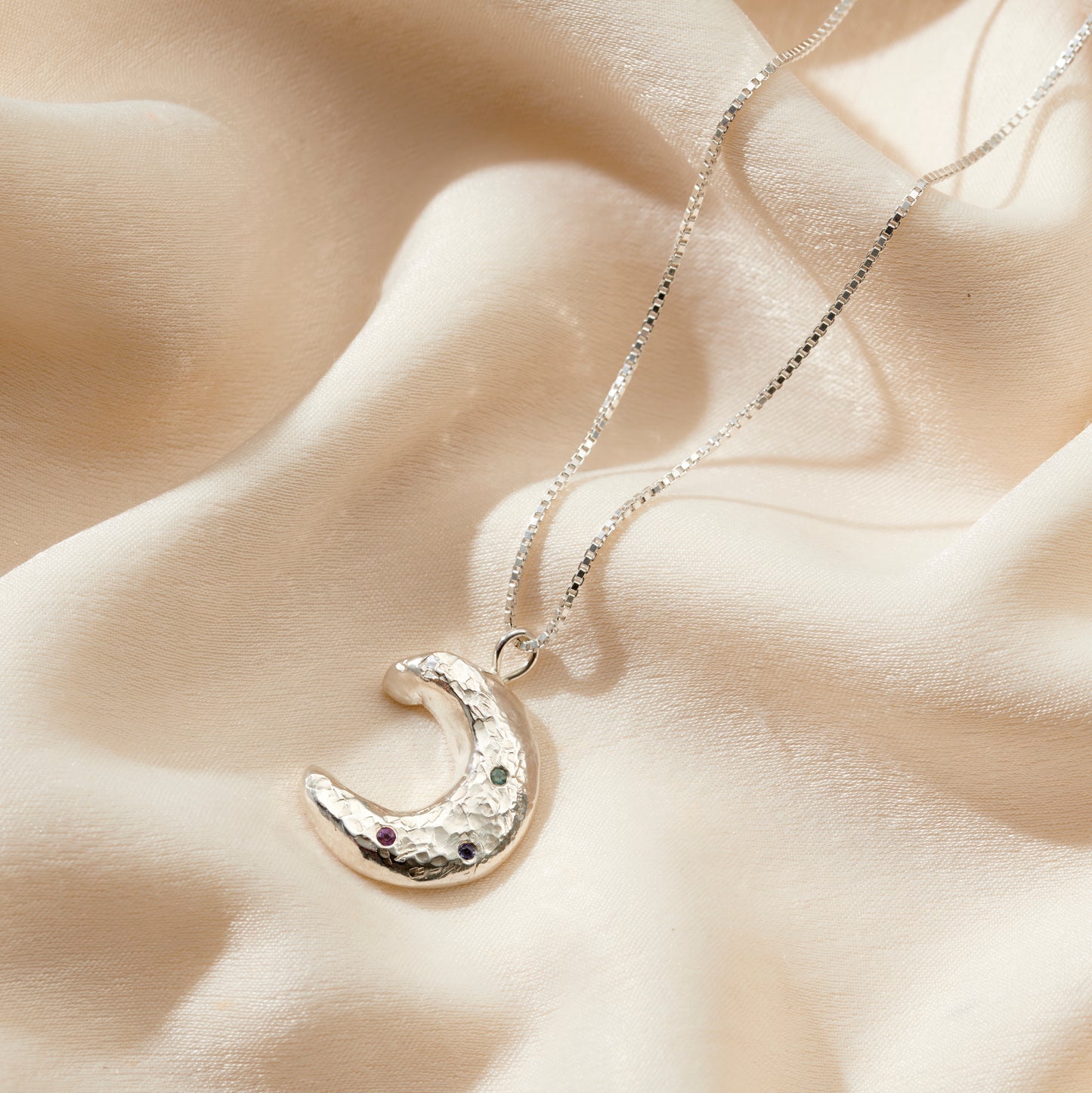 Personalised Confetti Birthstone Chunky Moon Necklace