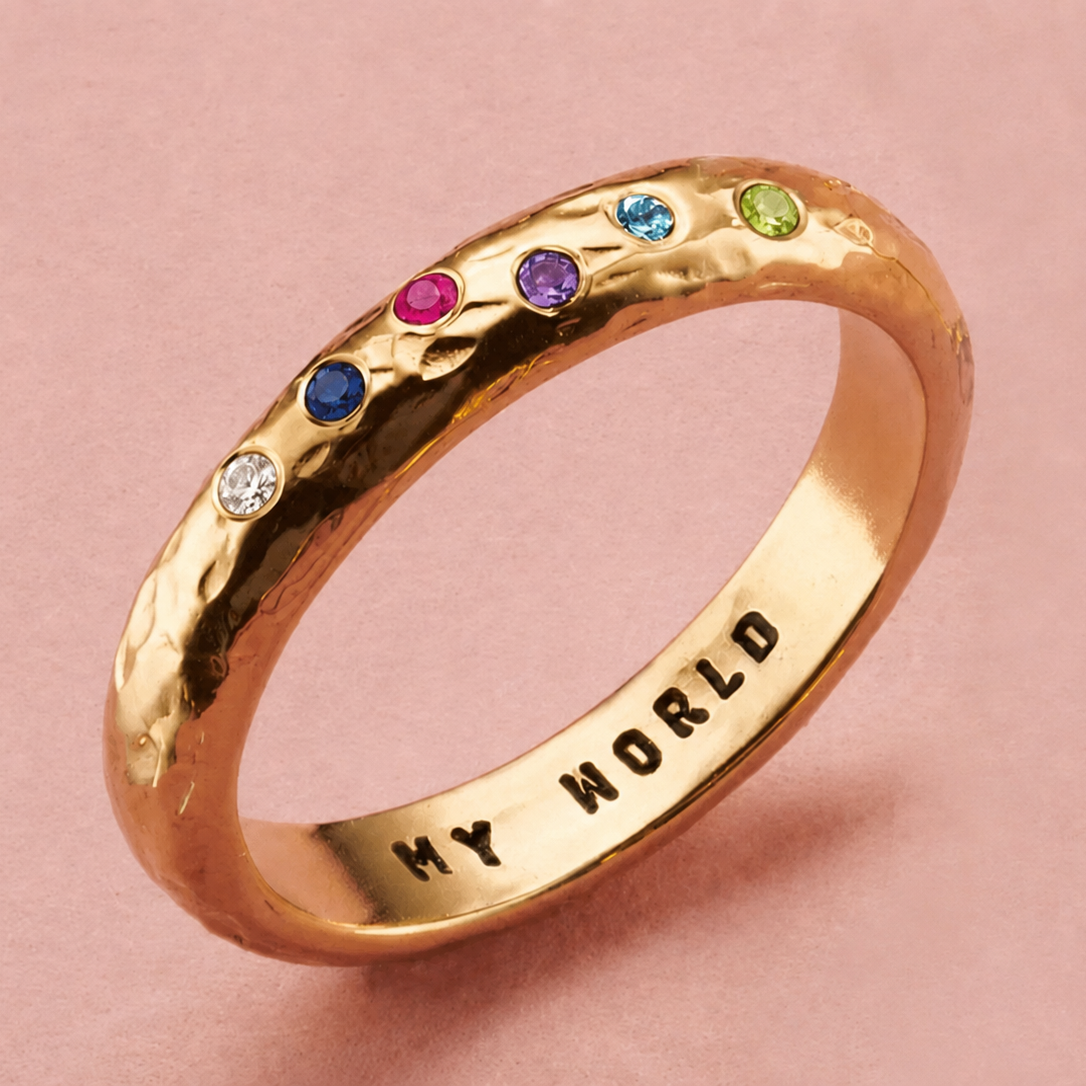 Personalised Textured Confetti Birthstone Ring