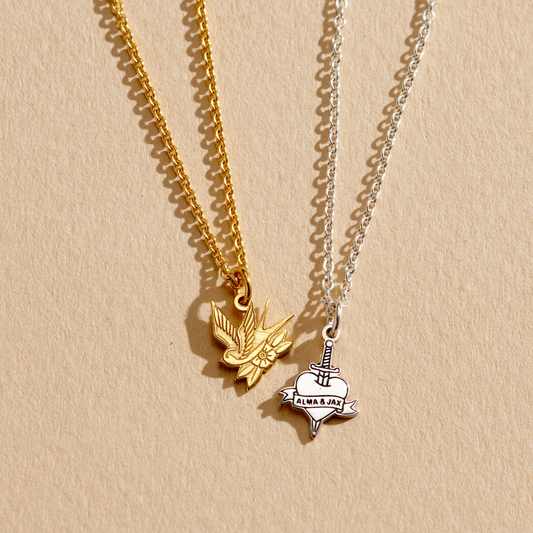 Personalised Engraved Tattoo Dinky Story Charm Necklace
