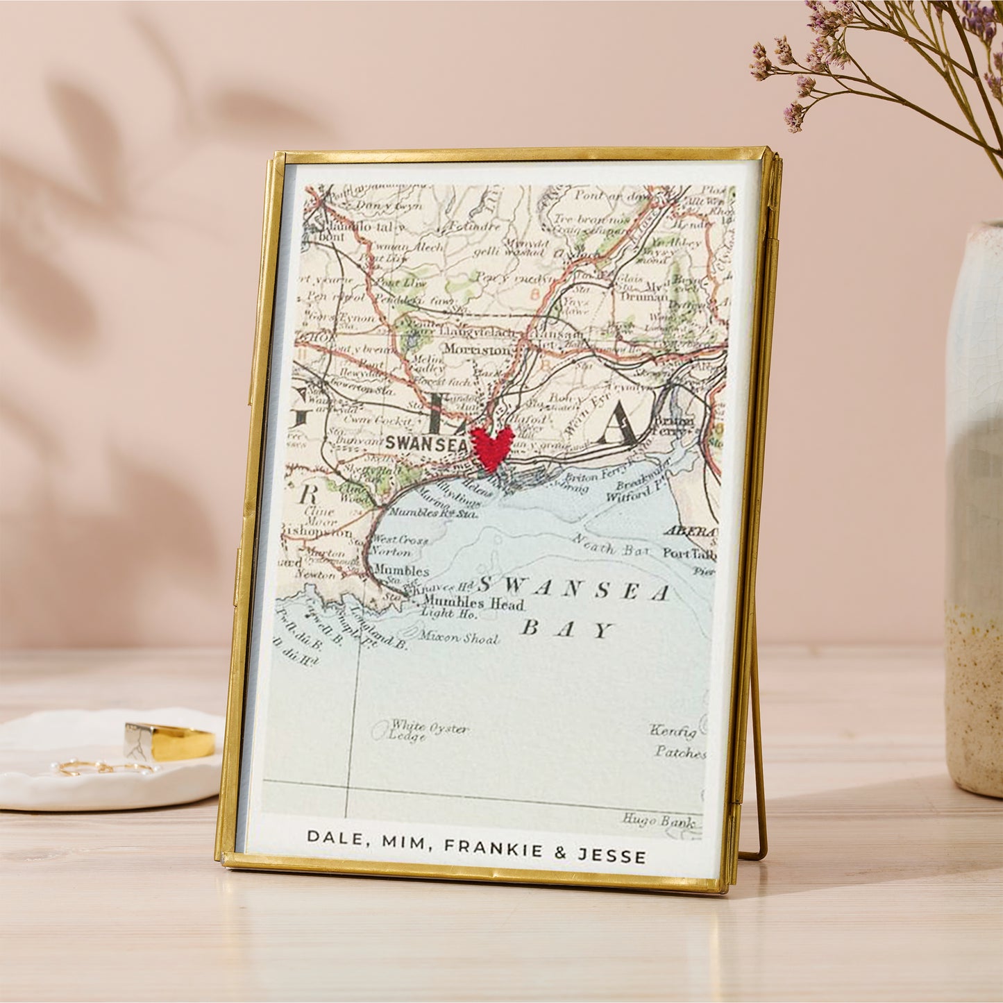Personalised Vintage Map Picture With Stitched Heart