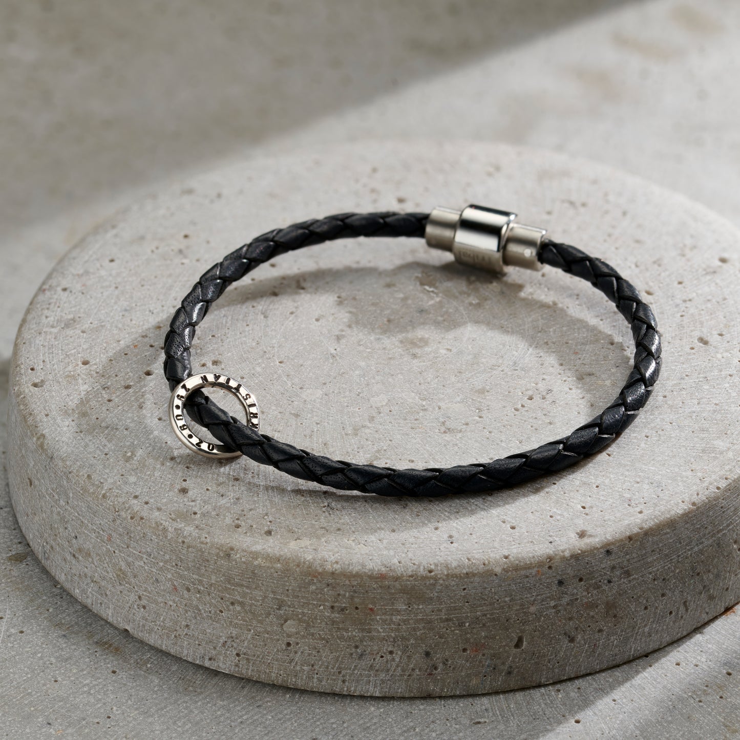 Men's Personalised Fine Leather Message Bracelet