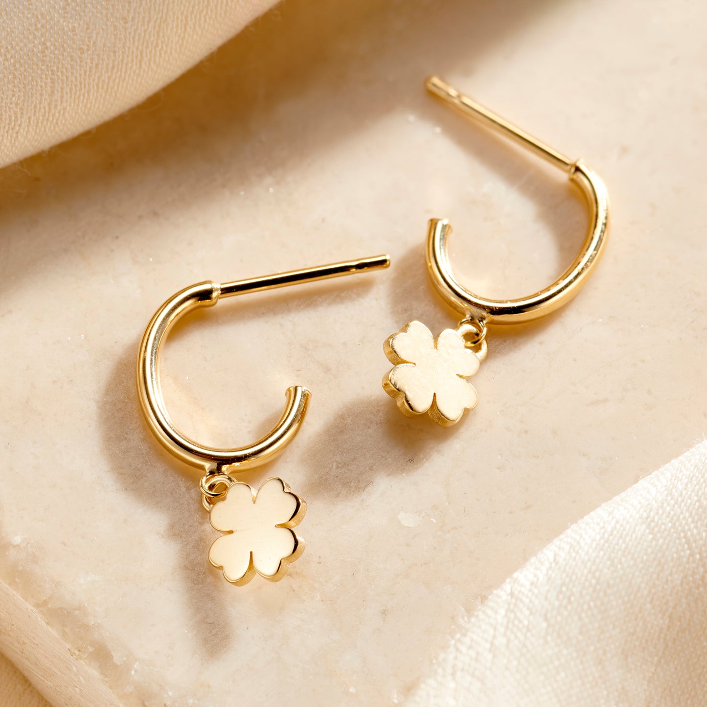 9ct Gold Four Leaf Clover Charm Earrings