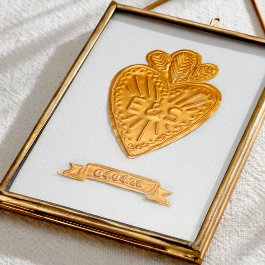 Personalised Brass Embossed Sacred Heart Framed Art