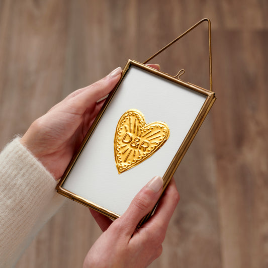 Personalised Brass Embossed Heart Framed Art