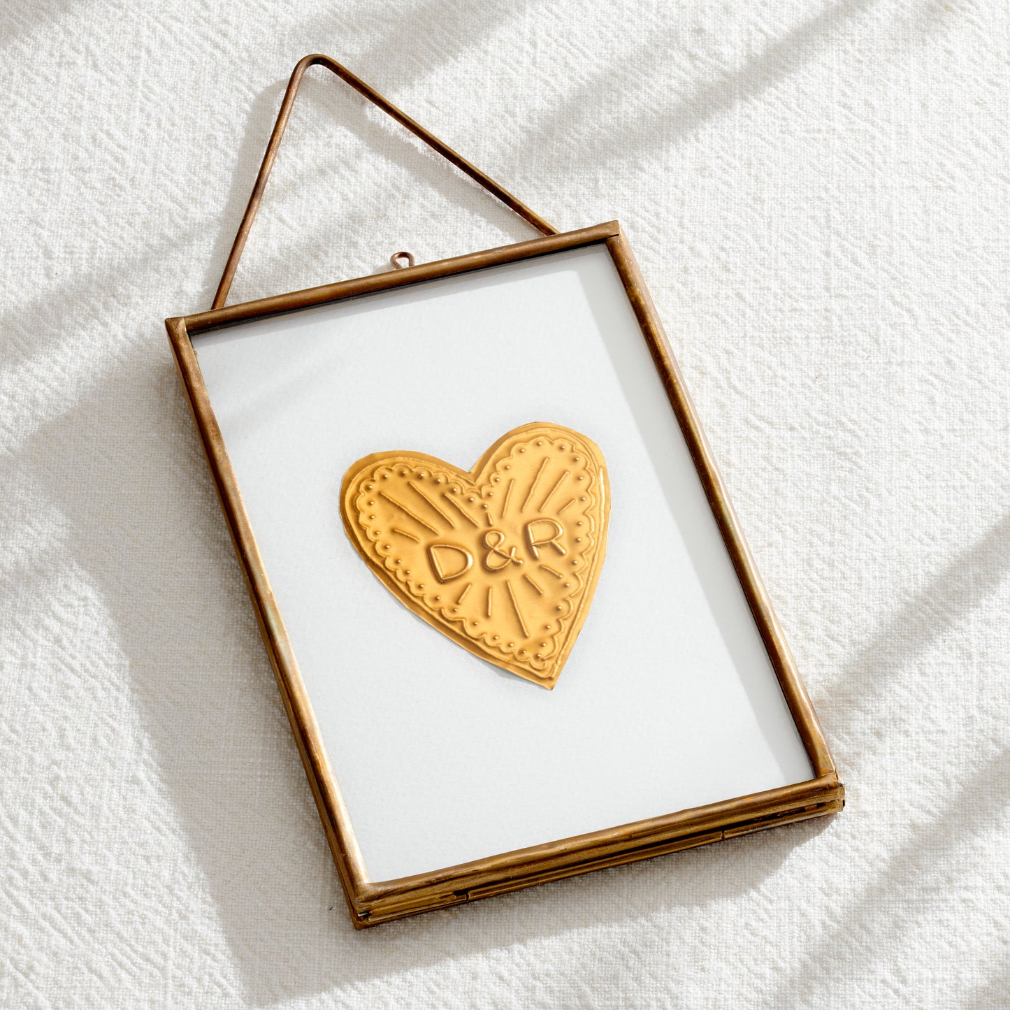 Personalised Brass Embossed Heart Framed Art