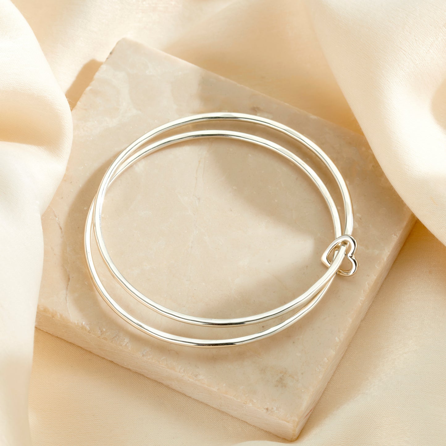 Personalised Double Bangle With Heart