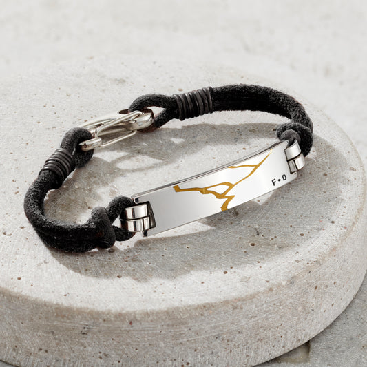 Men's Leather Cord Personalised Kintsugi Bracelet