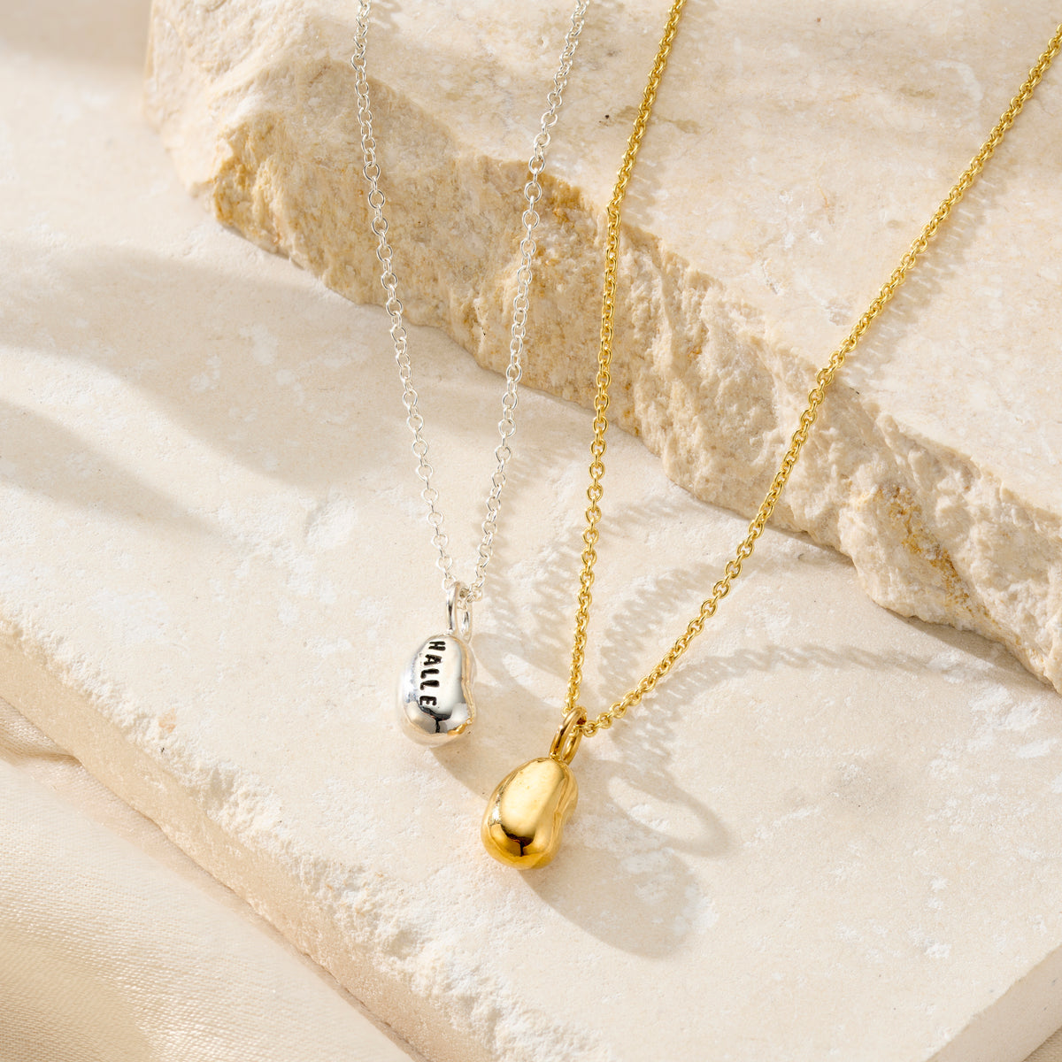 Personalised Lucky Bean Pendant Necklace group view