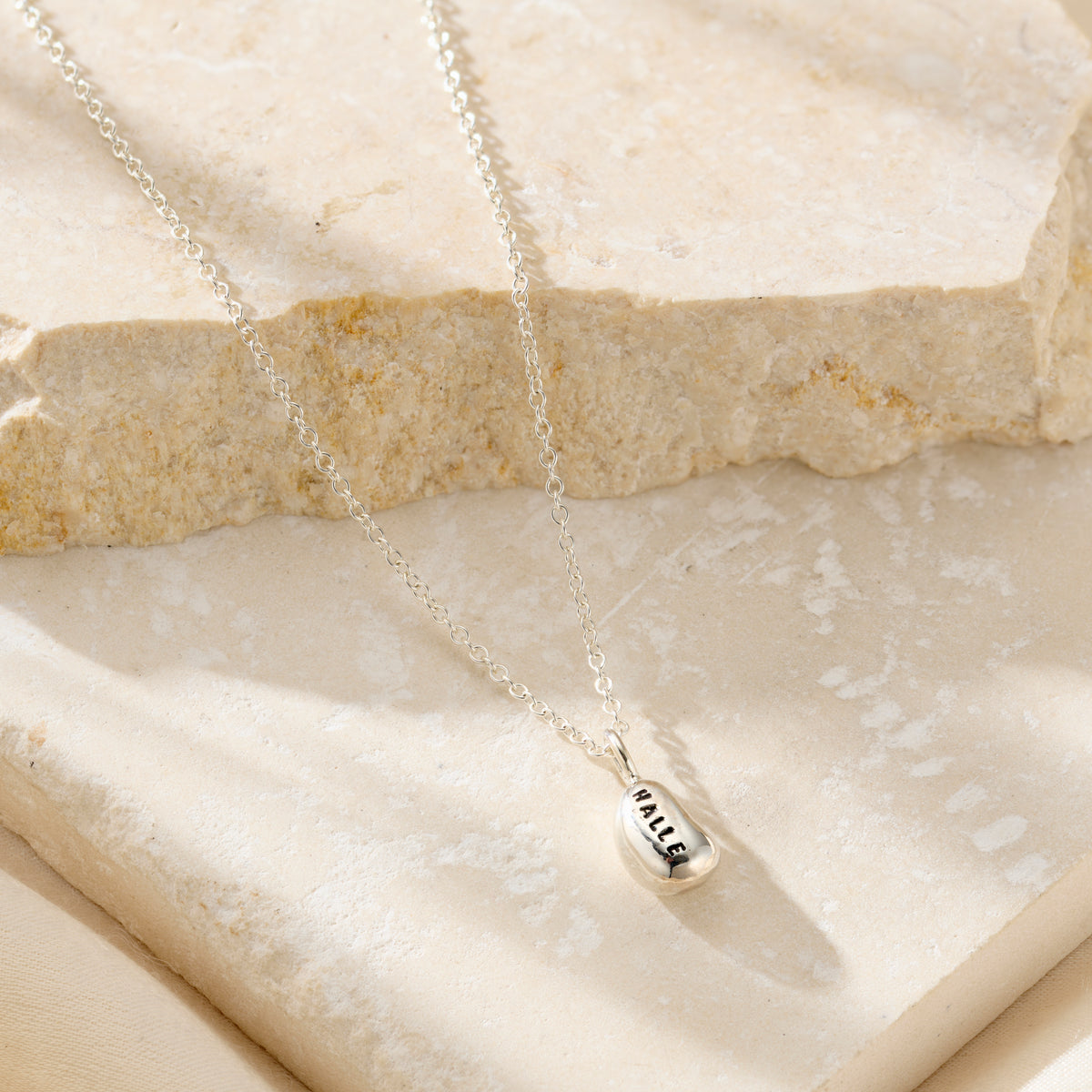 Personalised Lucky Bean Pendant Necklace in silver finish