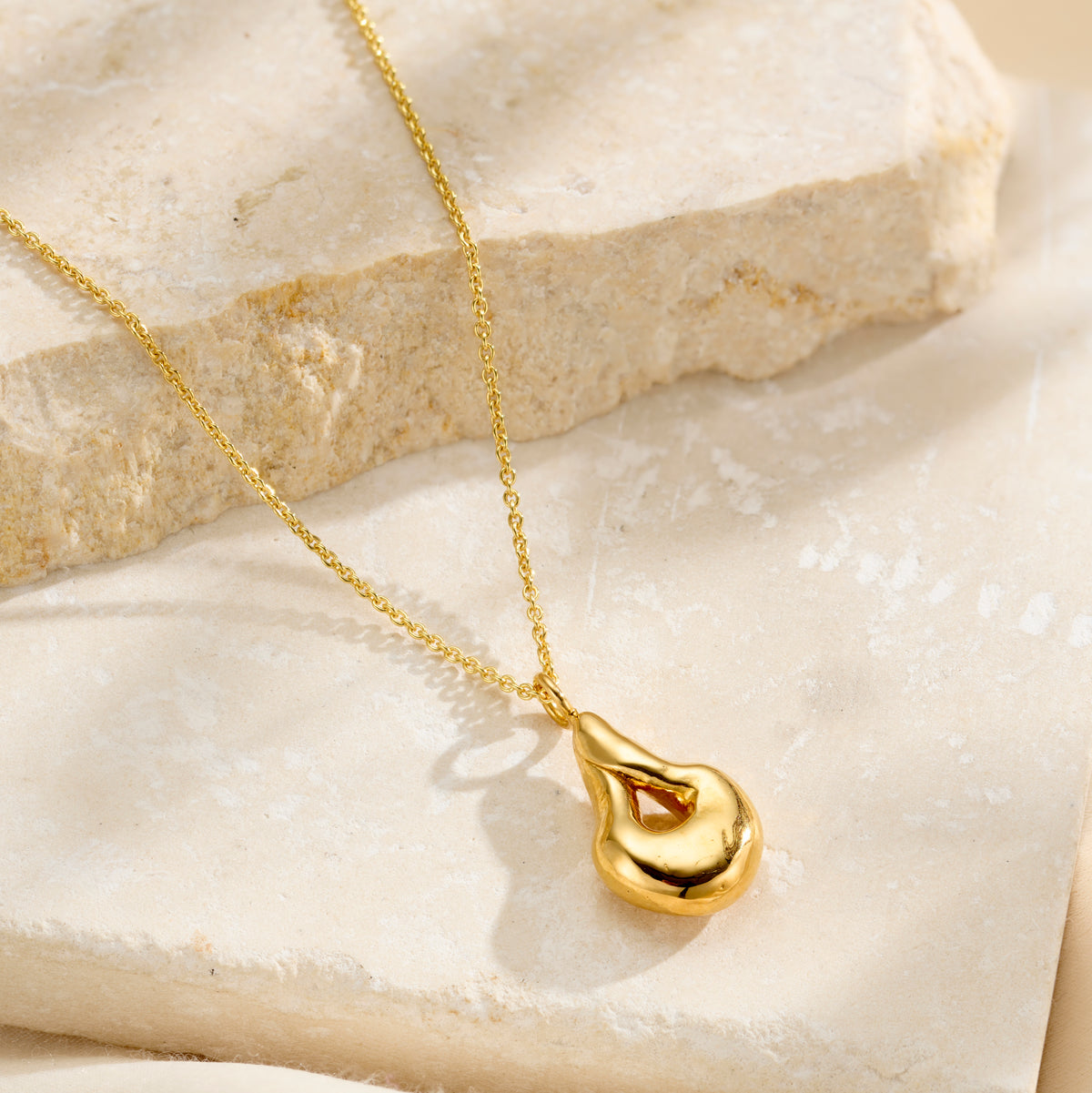 Personalised Lucky Pebble Droplet Necklace in 18ct yellow gold plated finish