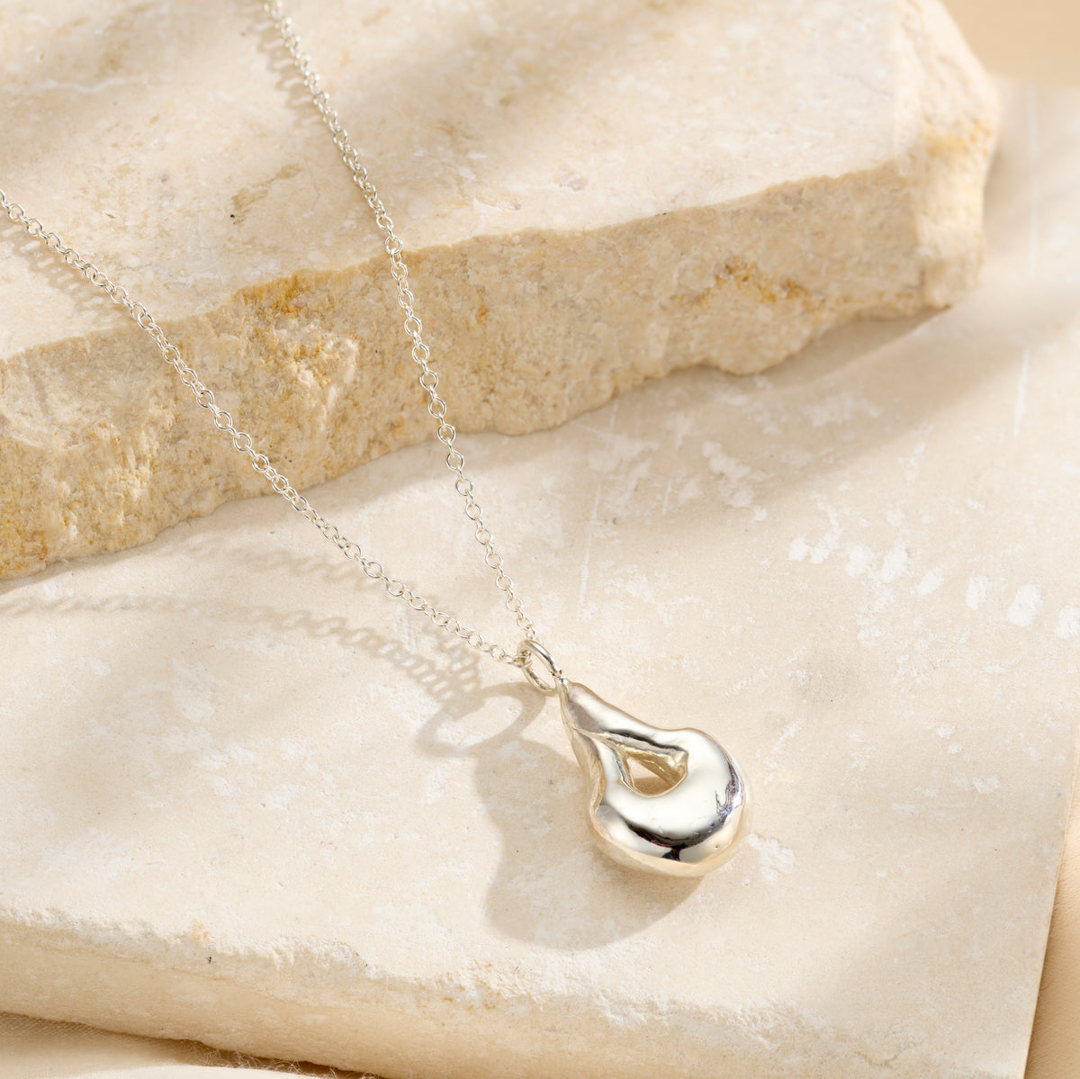 Personalised Lucky Pebble Droplet Necklace in silver finish