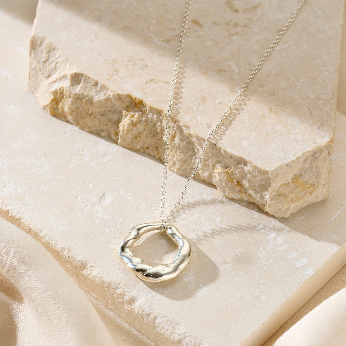 Personalised Lucky Pebble Hoop Necklace in silver finish