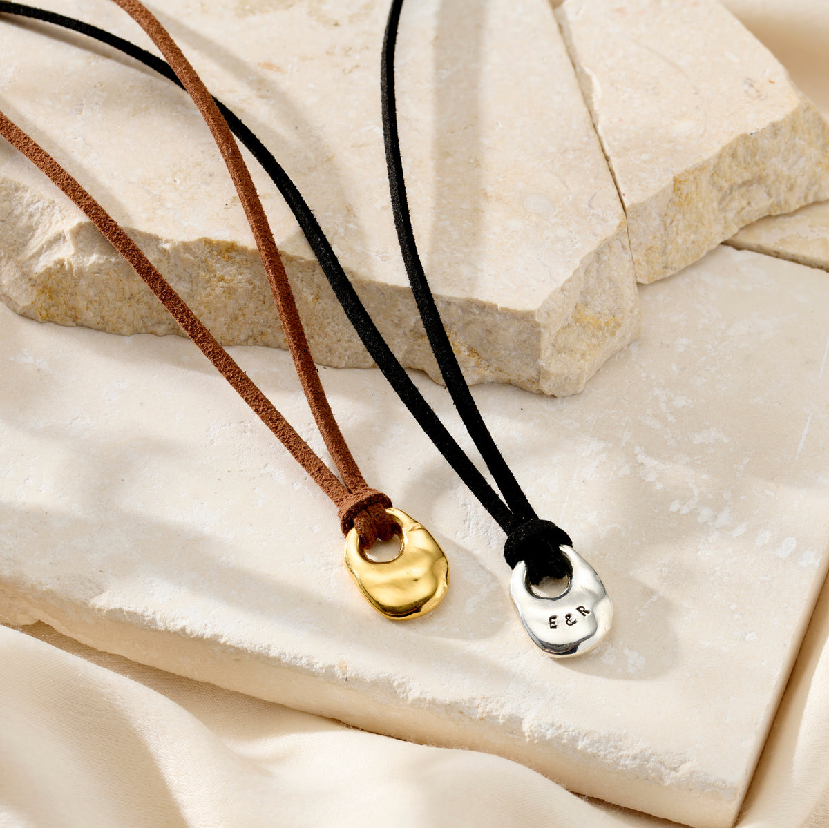Personalised Lucky Stone Pendant Leather Cord Necklace group view