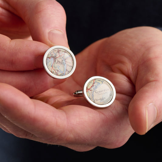 Personalised Round Vintage Map Cufflinks