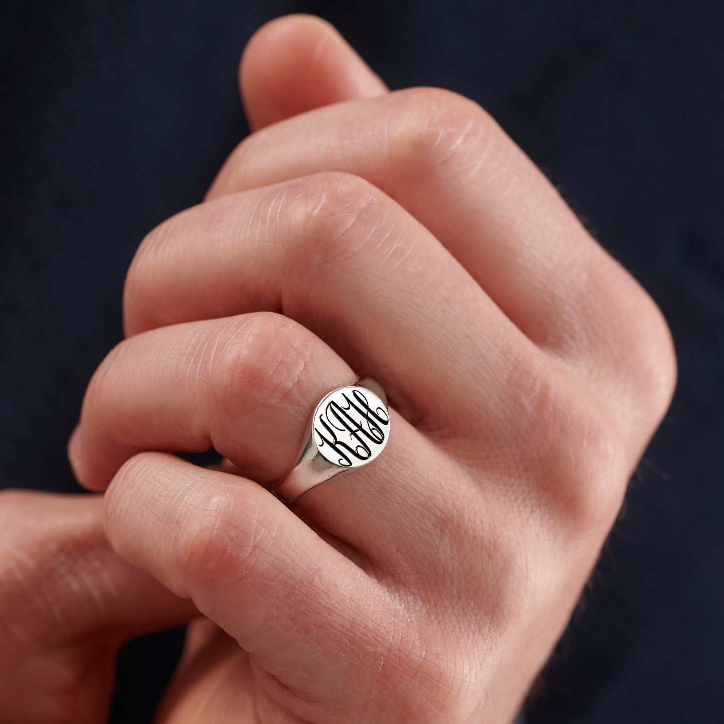 Men's Chunky Circle Monogrammed Signet Ring