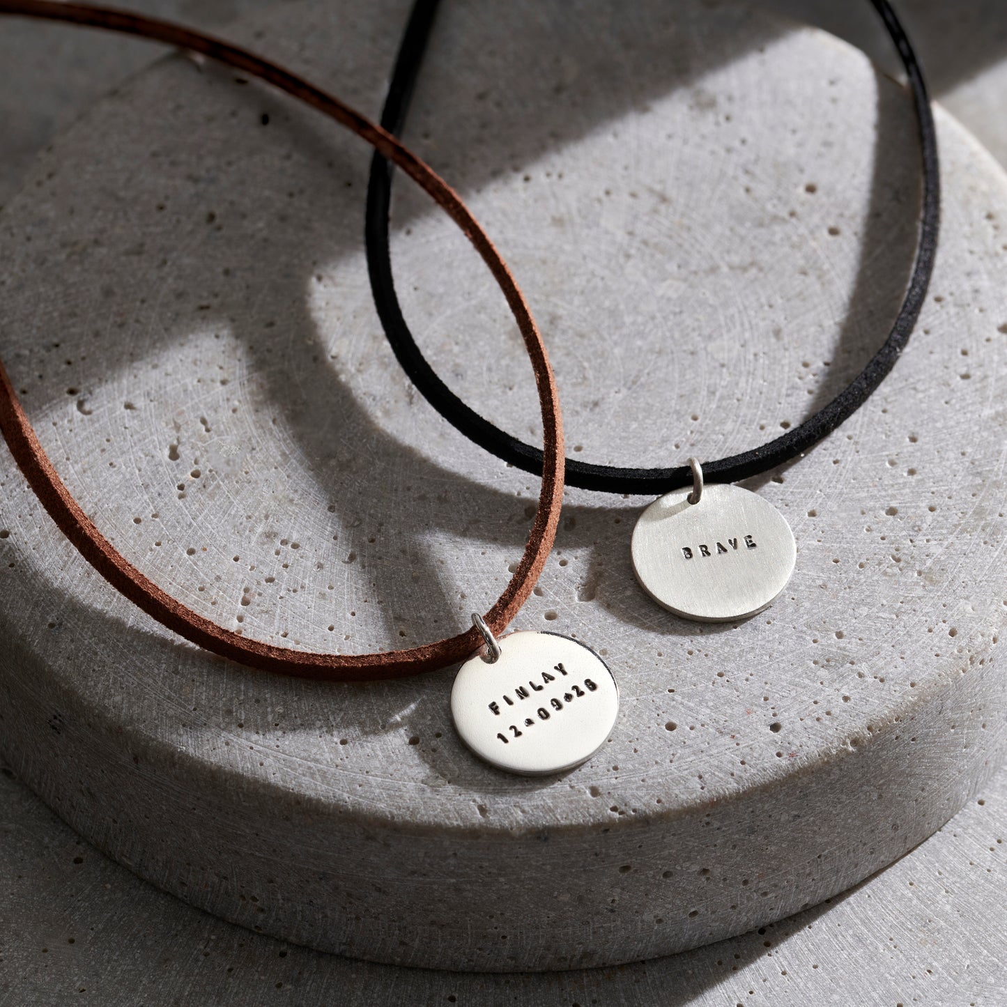 Personalised Men's Silver Disc Necklace With Leather Cord