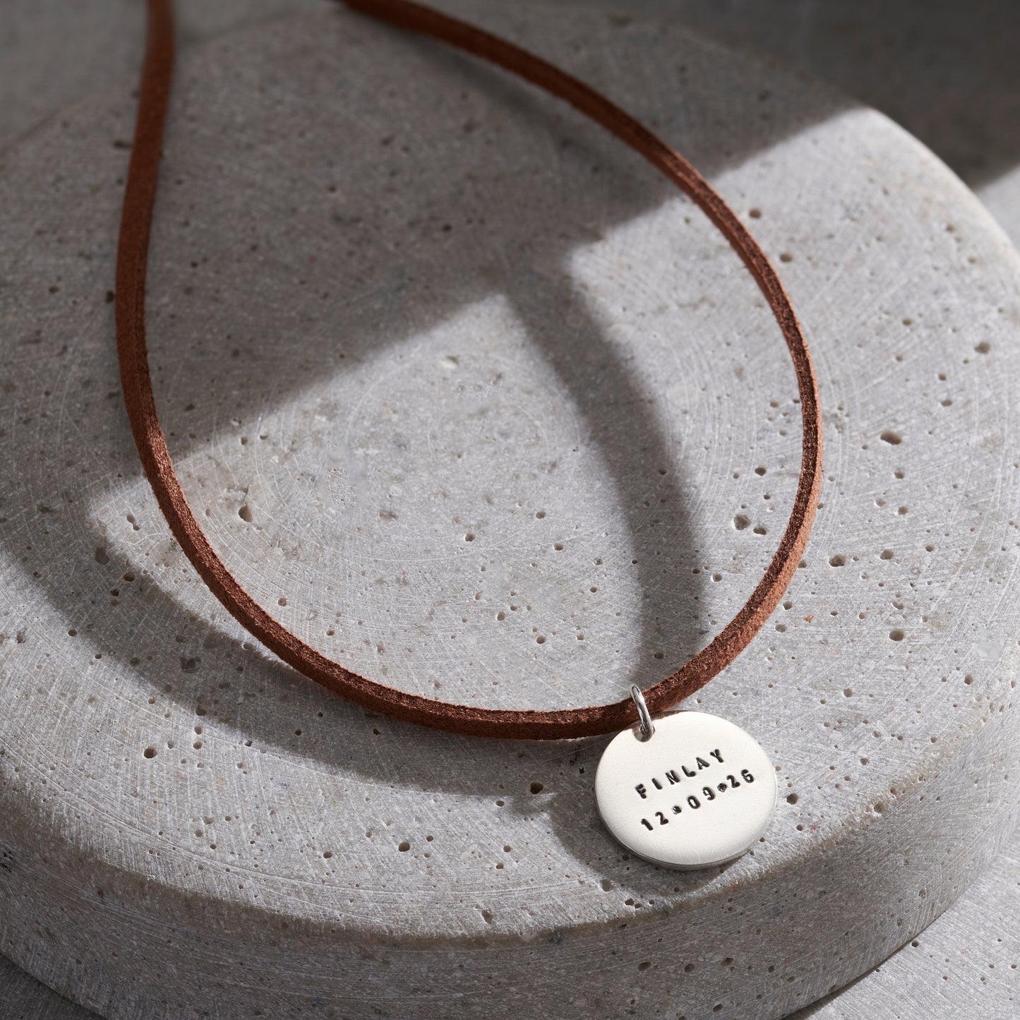 Personalised Men's Silver Disc Necklace With Leather Cord