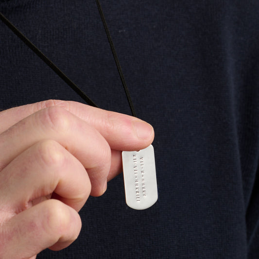 Personalised Men's Silver Dog Tag Necklace With Leather Cord