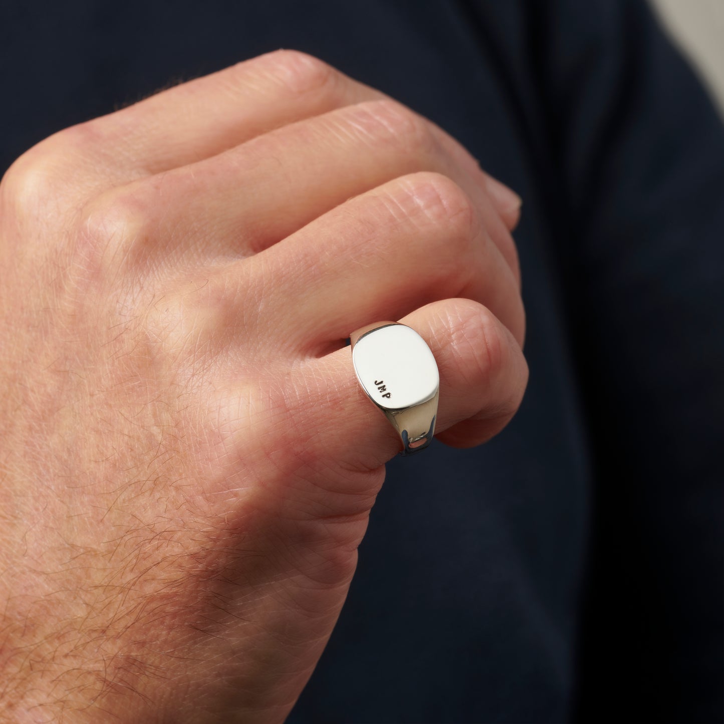 Men's Chunky Rounded Square Initial Signet Ring