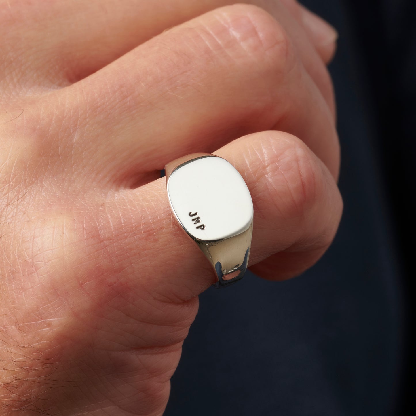 Men's Chunky Rounded Square Initial Signet Ring