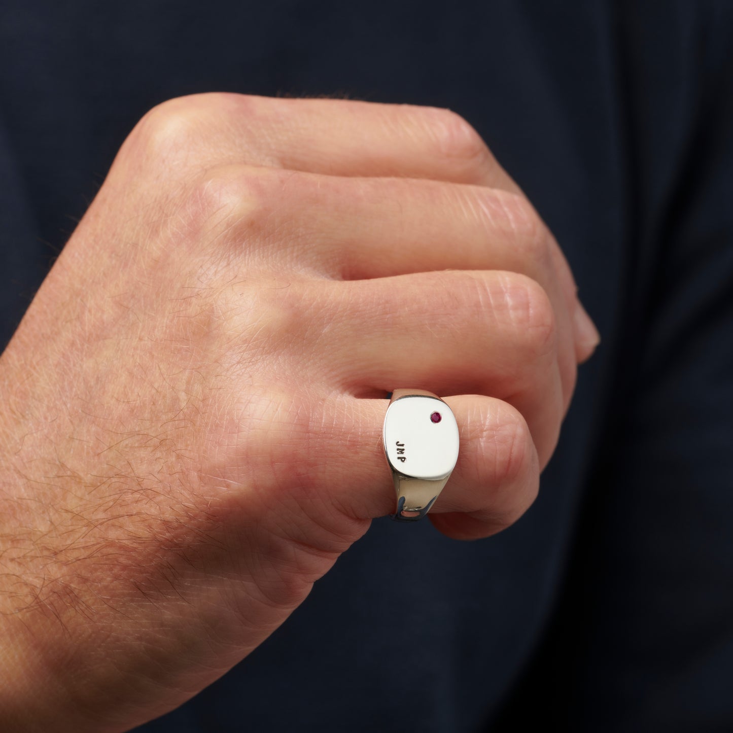 Men's Chunky Rounded Square Birthstone Signet Ring