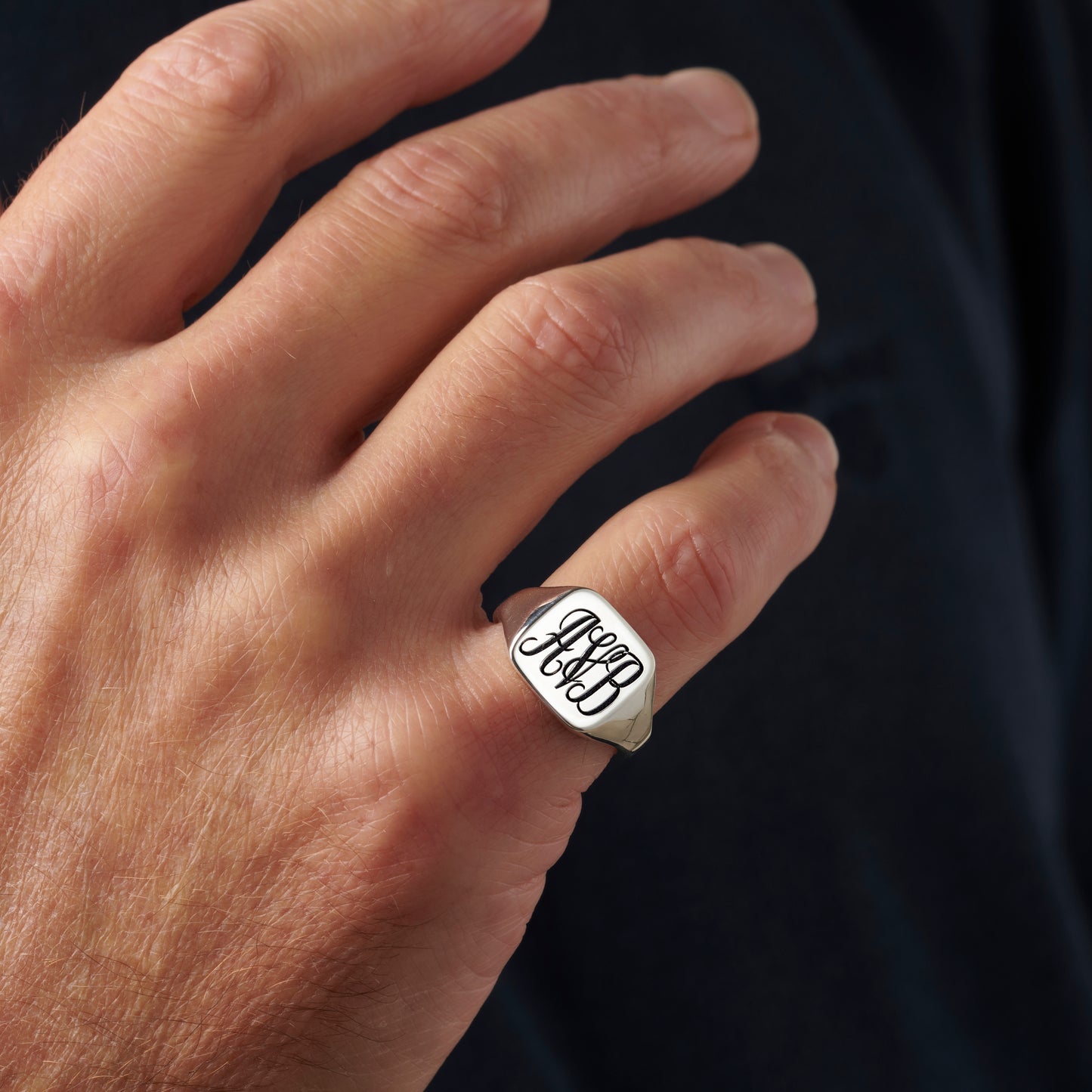 Men's Chunky Square Monogrammed Signet Ring